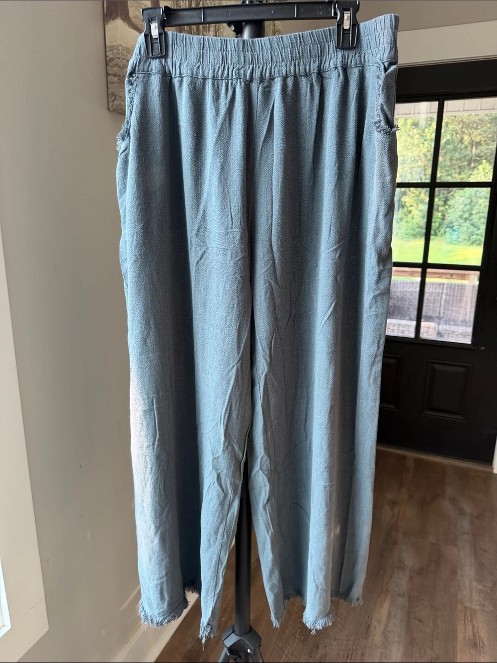 Umgee Relaxed Drawstring Wide Leg Pants in Dusty Blue